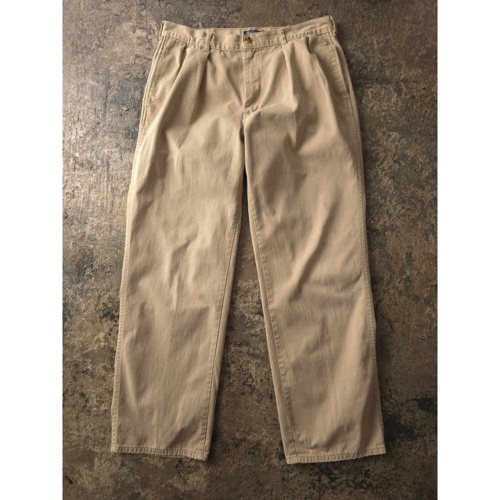 Vintage 80s Polo Ralph Lauren Tan Chino Pants 32x29.5 Pleated Made in USA